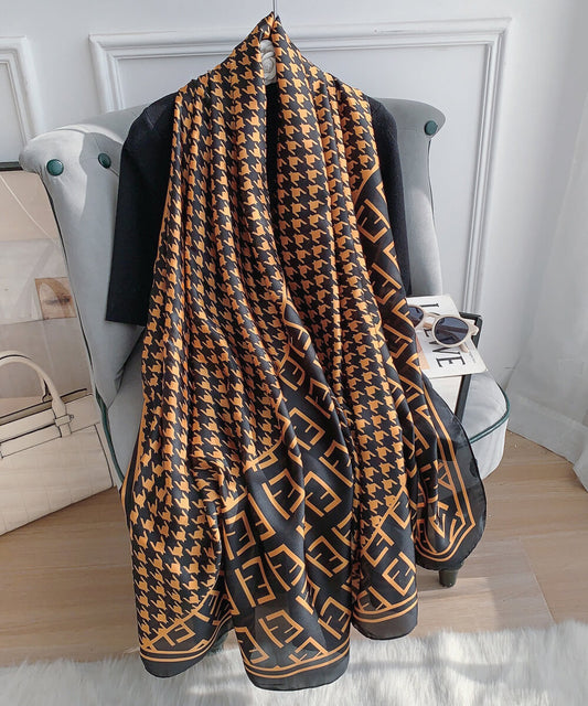 Black and orange houndstooth and monogram print silk-satin scarf