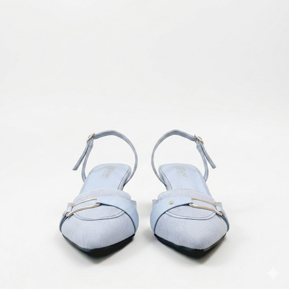 Denim Slingback Kitten Pumps