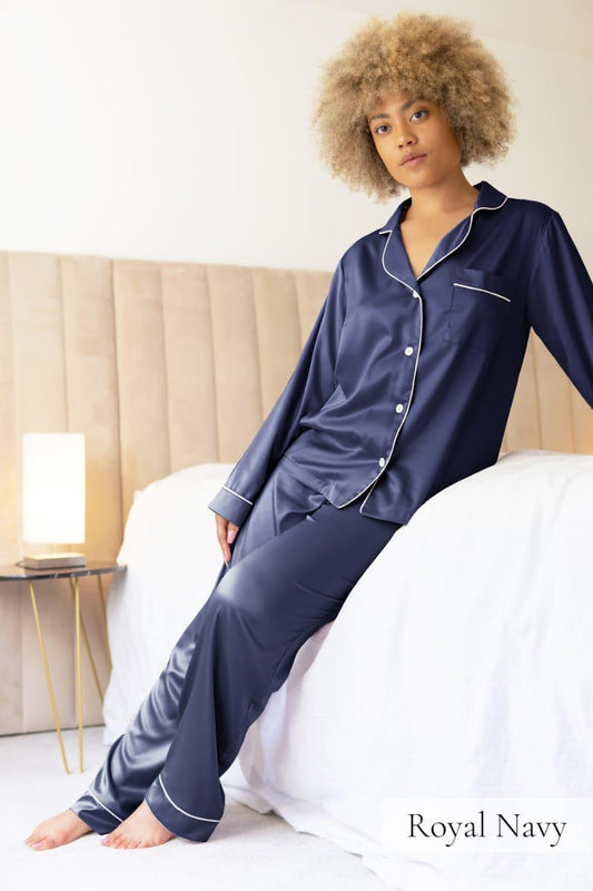 Premium - Silk Pajama Suit ( Navy Blue )