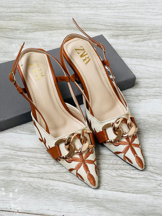 ZARA EMBROIDERED HEELS
