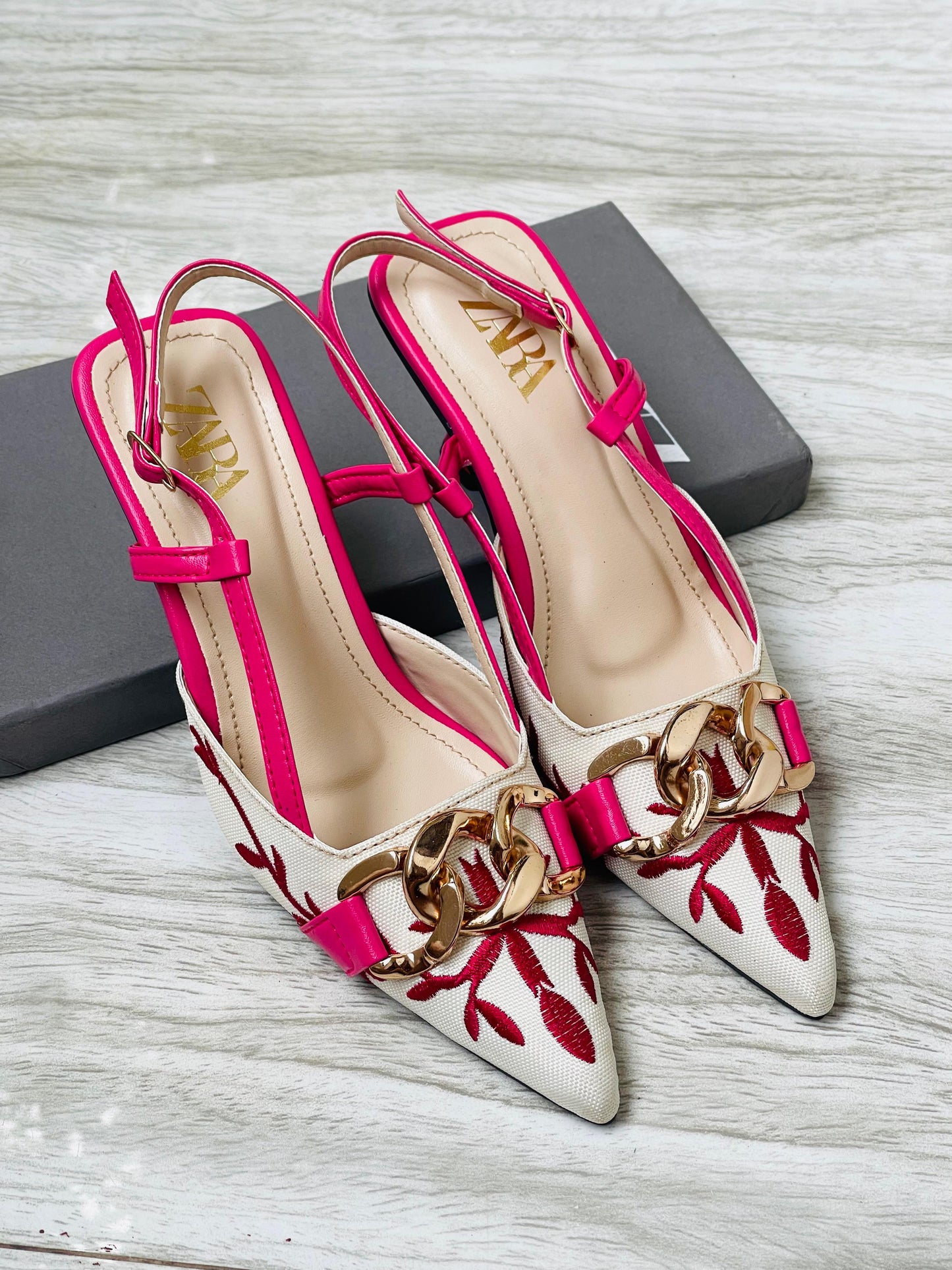 ZARA EMBROIDERED HEELS