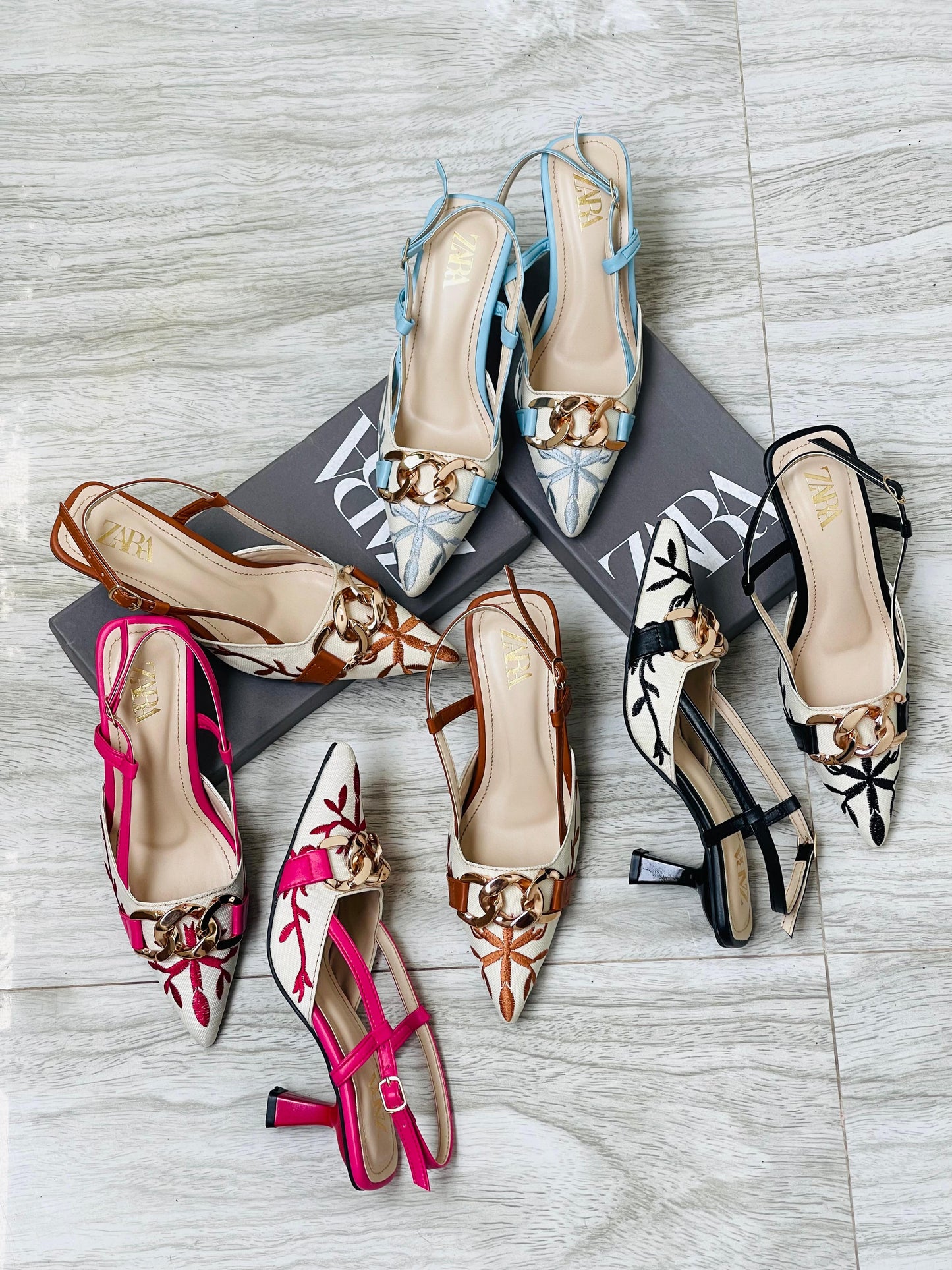 ZARA EMBROIDERED HEELS