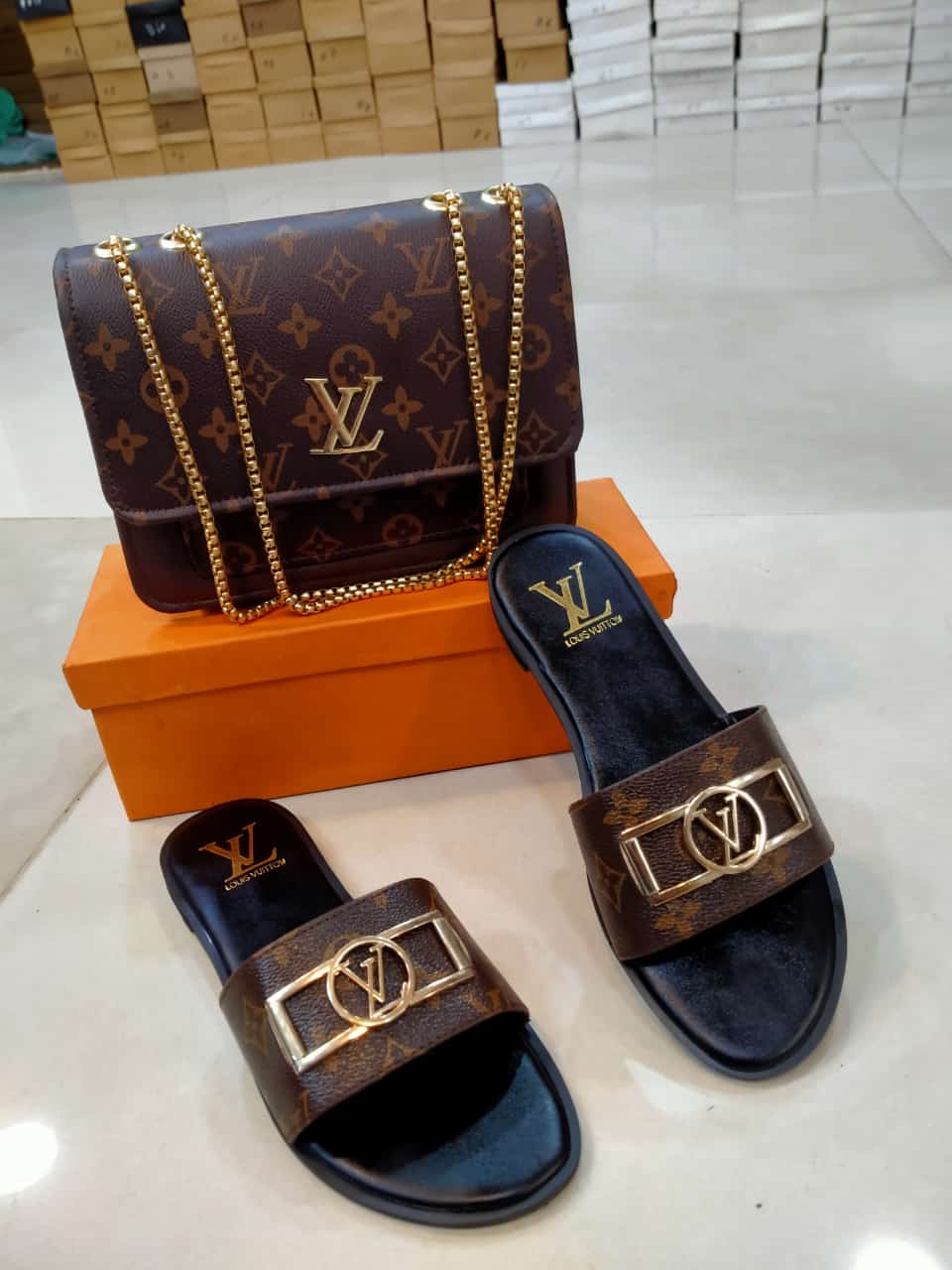 Louis Vuitton Slipper & Bag Set