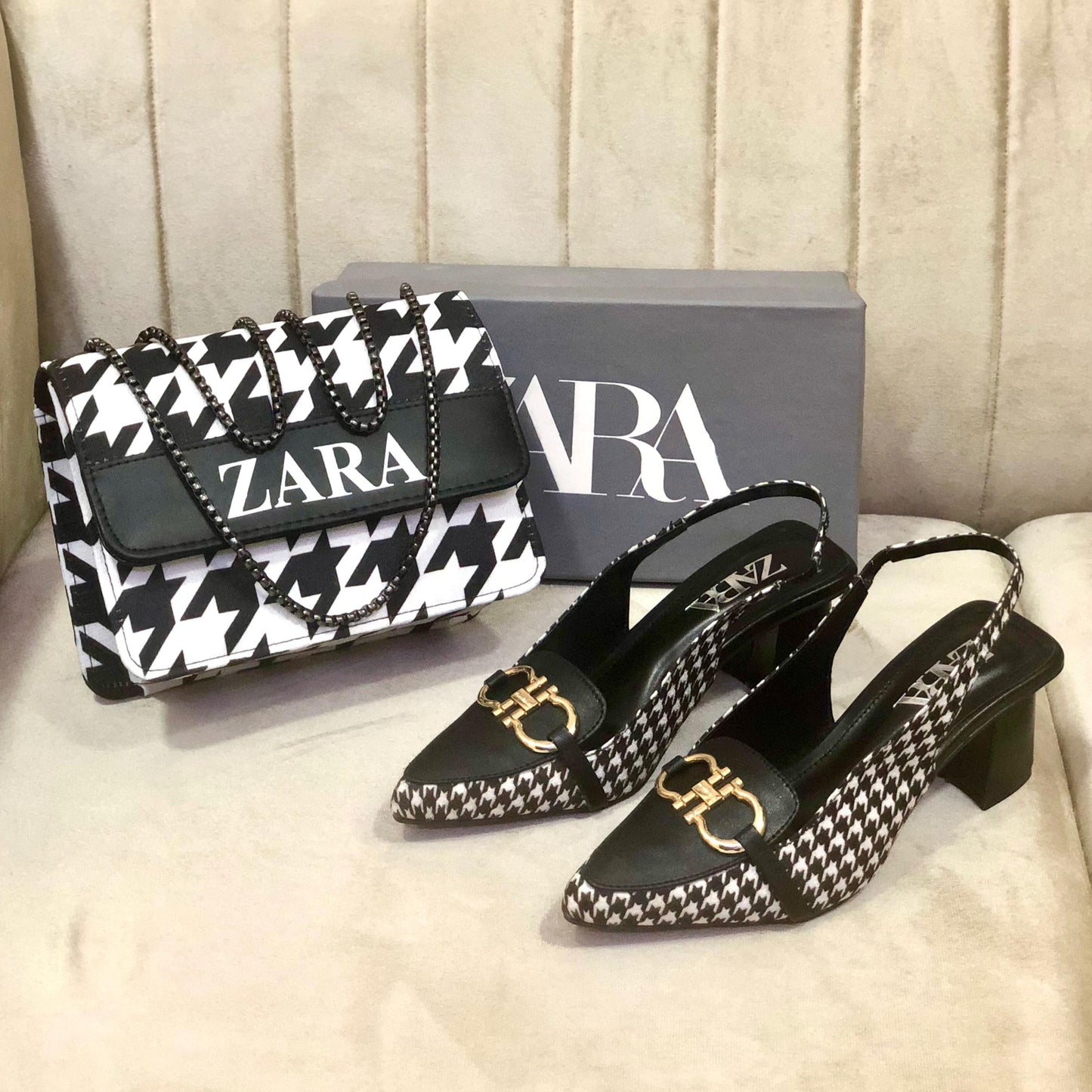 Zara Block Heel & Bag Set
