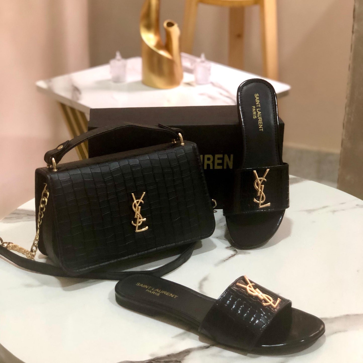 Yves Saint Laurent Slipper & Bag Set