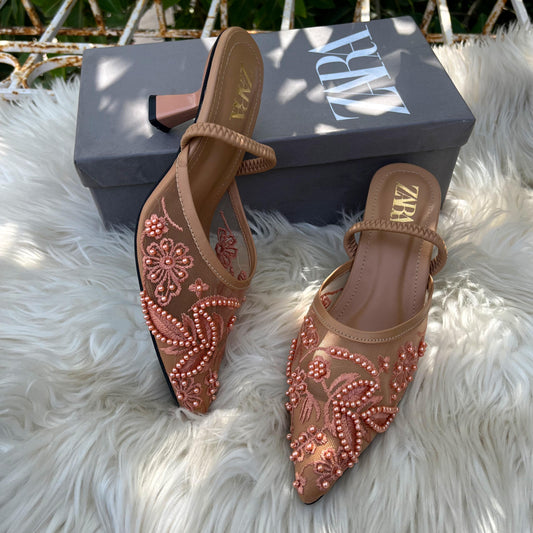 Zara Floral Embroidered Heel