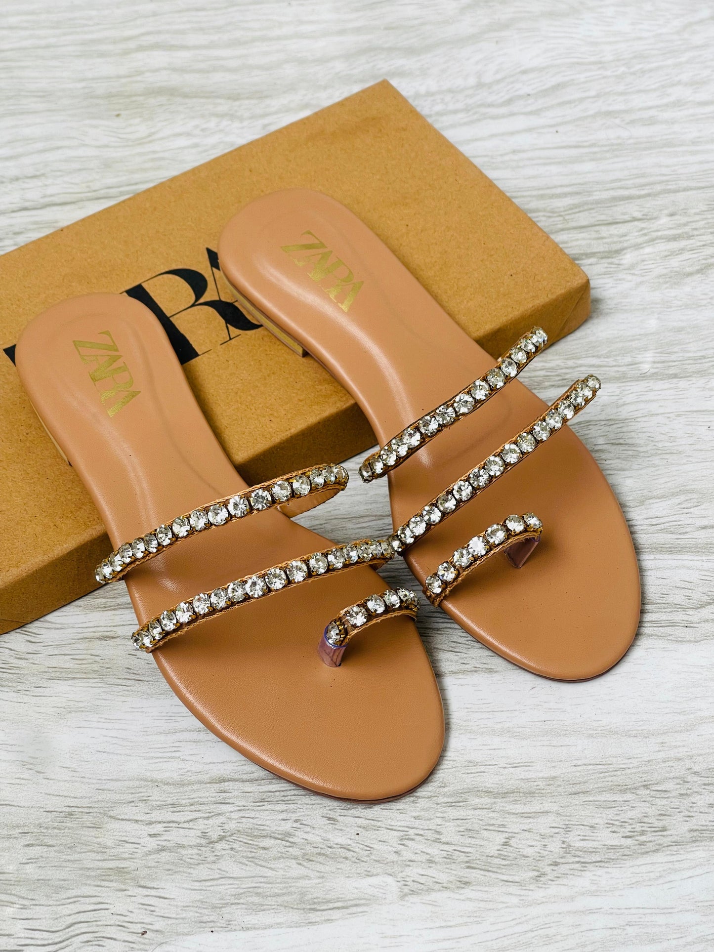 ZARA STONE EMBROIDERED FLATS