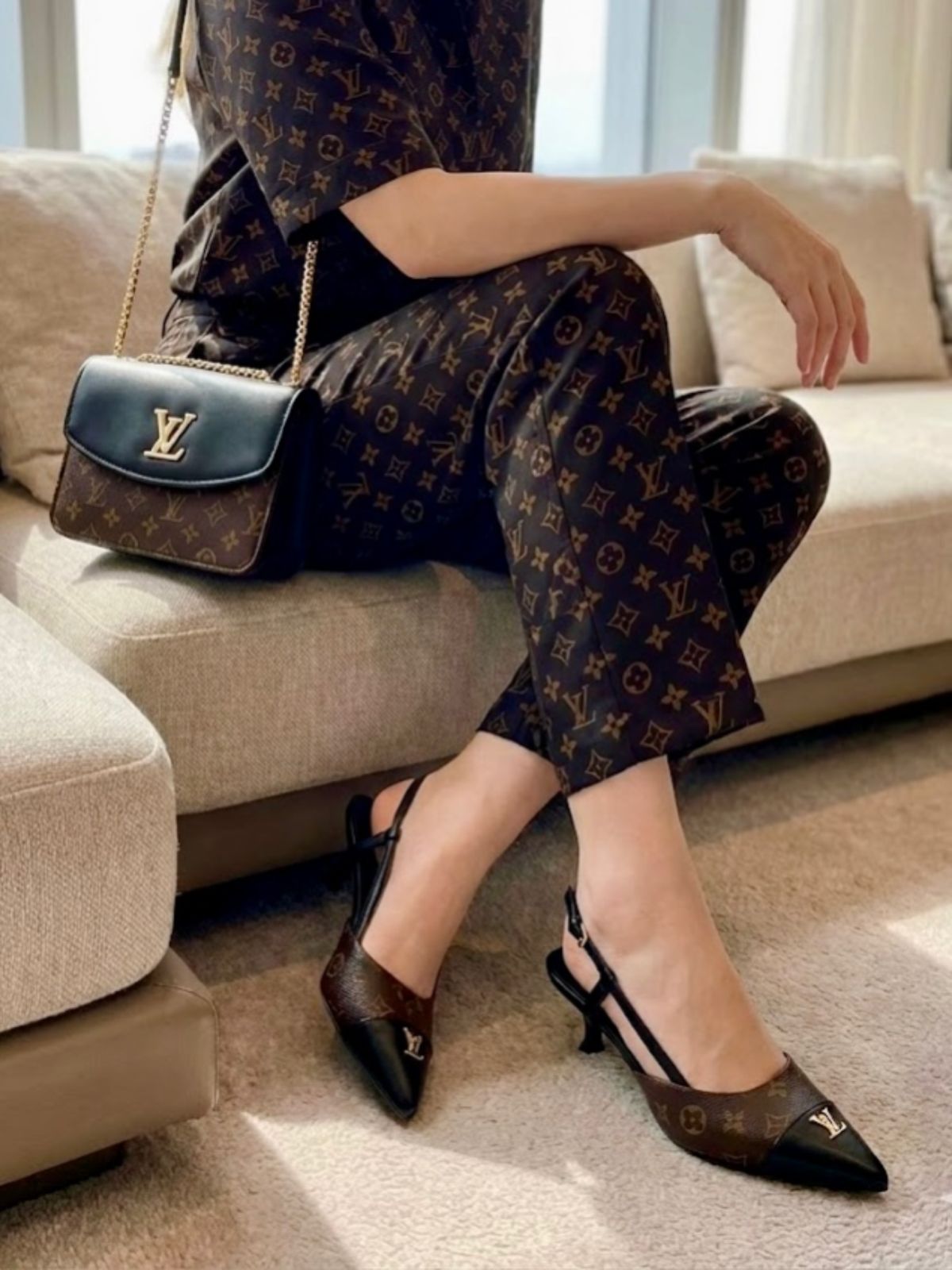 LV heel crossbody bag set premium quality detail