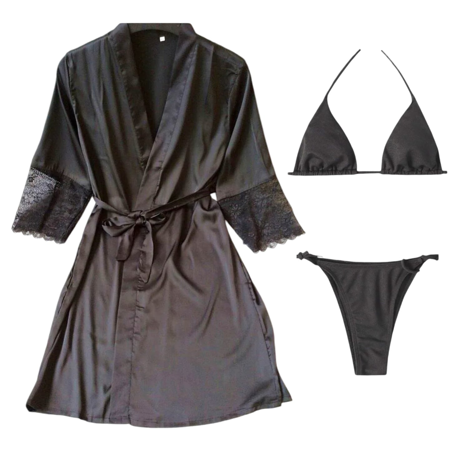 Silk Gown Bikini 3 pc Set