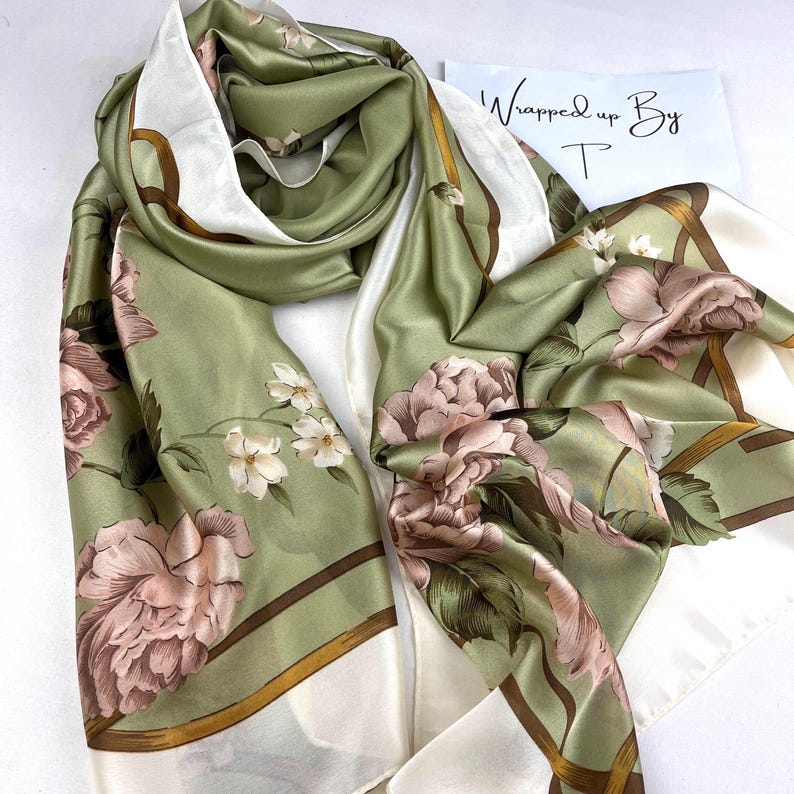 Luxe Equestrian Chain & Monogram Satin Silk Scarf in Crimson and Ivory