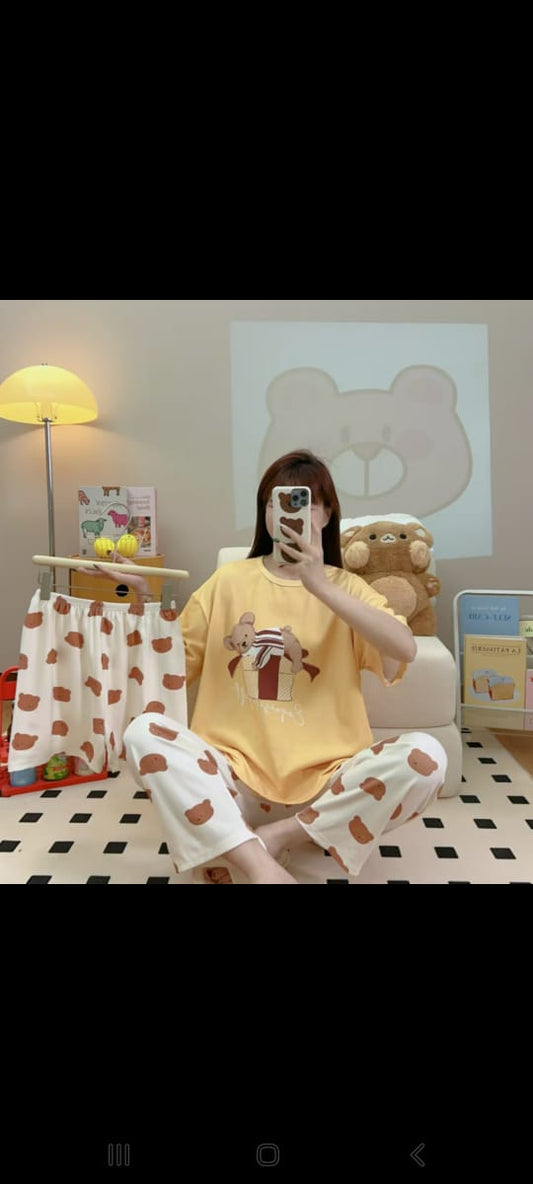 Printed Soft Cotton 3pc Night Suit