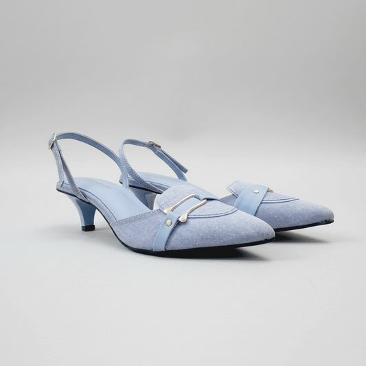 Denim Slingback Kitten Pumps