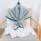 Vintage Monogram Satin Silk Scarf with Teal Border and Chain Motif