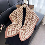 Luxury Beige Geometric Printed Silk Scarf for Women – Elegant Fashion Shawl