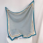 Vintage Monogram Satin Silk Scarf with Teal Border and Chain Motif