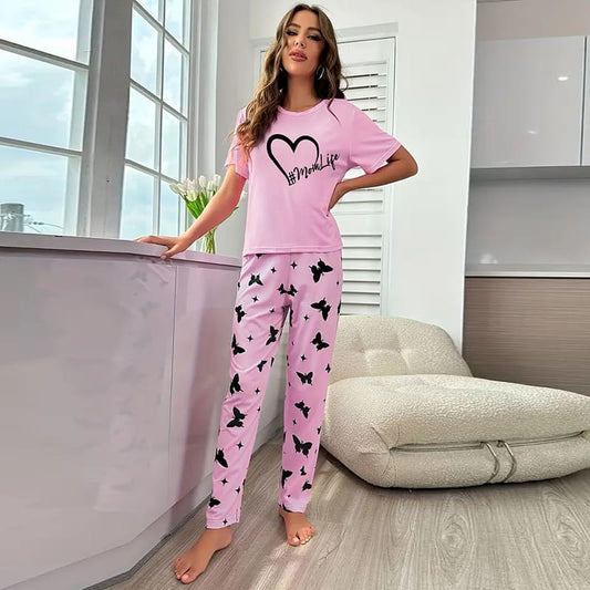 Hearted Printed Pj Suit