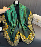 Exotic Emerald & Leopard Fusion Satin Silk Scarf