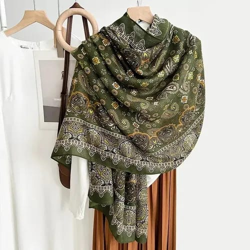 Verdant Olive Paisley Wrap
