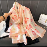 Ethereal Tulip Satin Silk Scarf in Rose and Cream