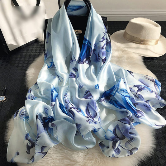 Azure Bloom Luxury Silk Scarf