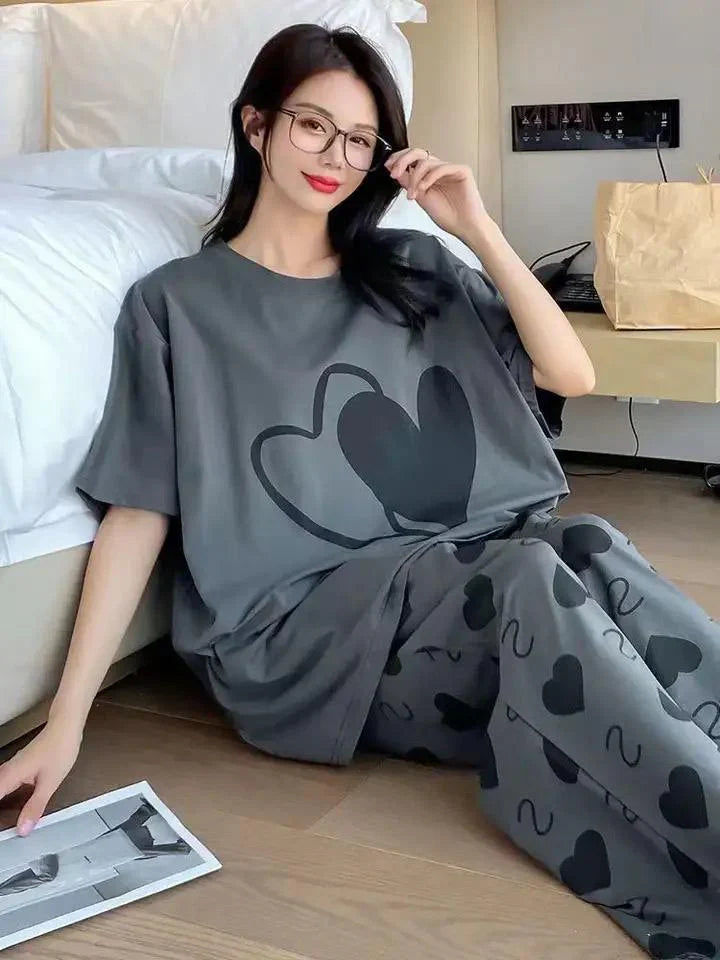 Hearted Printed Pj Suit