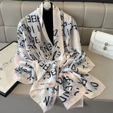 Chic Monogram Letter Print Satin Silk Scarf in White and Black