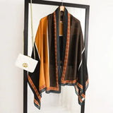 Architectural Color-Block Scarf in Ochre, Espresso, and Charcoal