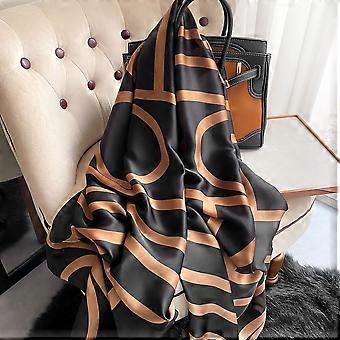 Luxe Architectural Monogram Silk Scarf in Onyx and Bronze