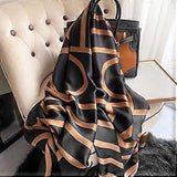 Luxe Architectural Monogram Silk Scarf in Onyx and Bronze