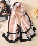 Minimalist Geometric Satin Silk Scarf in Blush Pink and Black