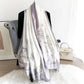 Lavender and white silk-satin scarf with grey rose floral pattern and bordered edge