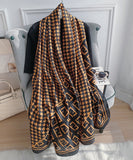 Black and orange houndstooth and monogram print silk-satin scarf