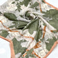 Sage green and peach botanical leaf print silk-satin scarf with peach border
