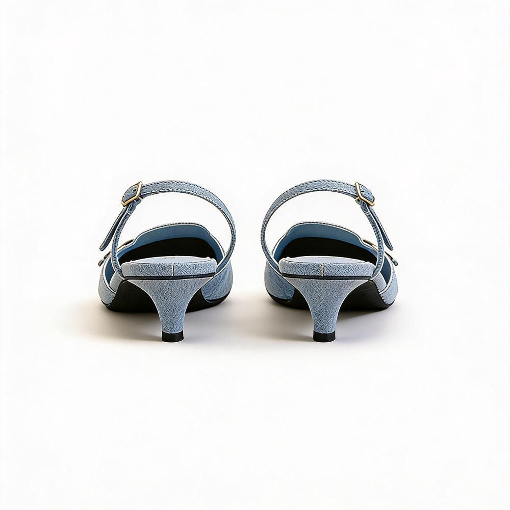 Denim Slingback Kitten Pumps