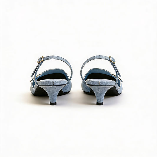 Denim Slingback Kitten Pumps