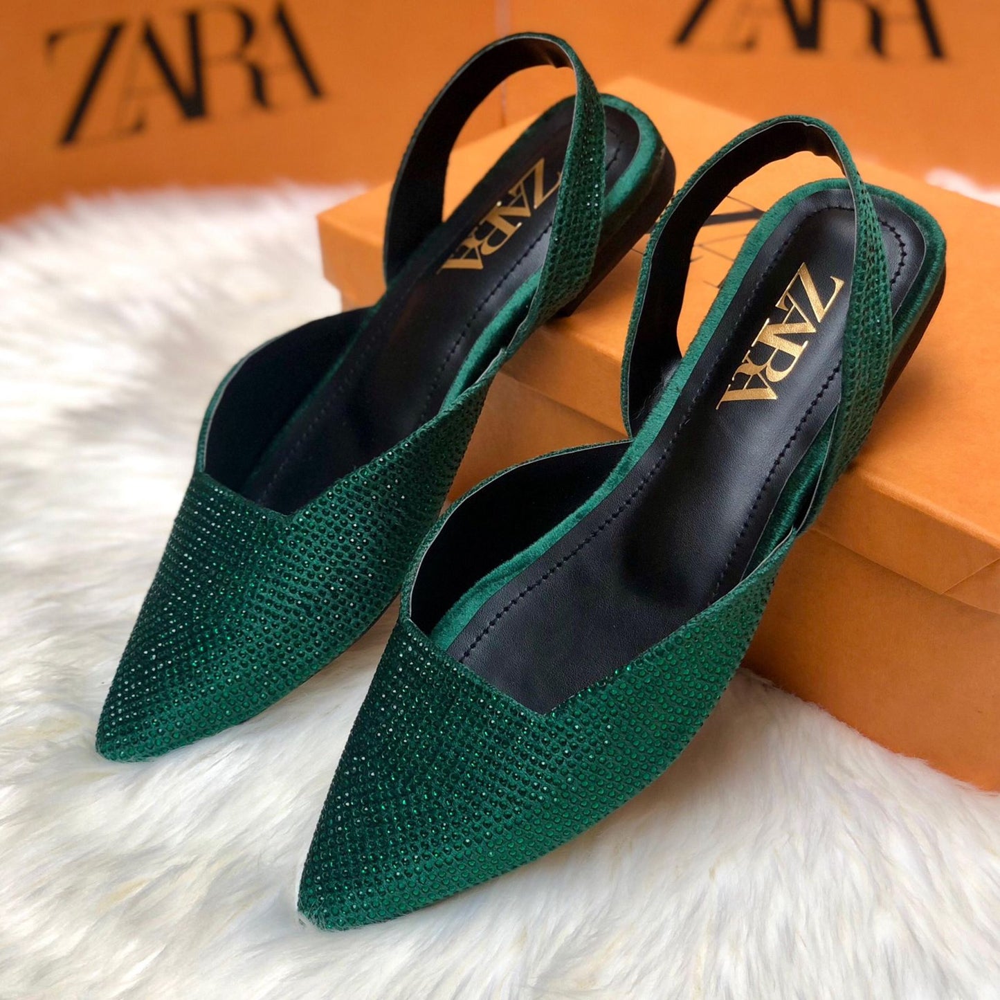 Zara Stone Flat Pumps