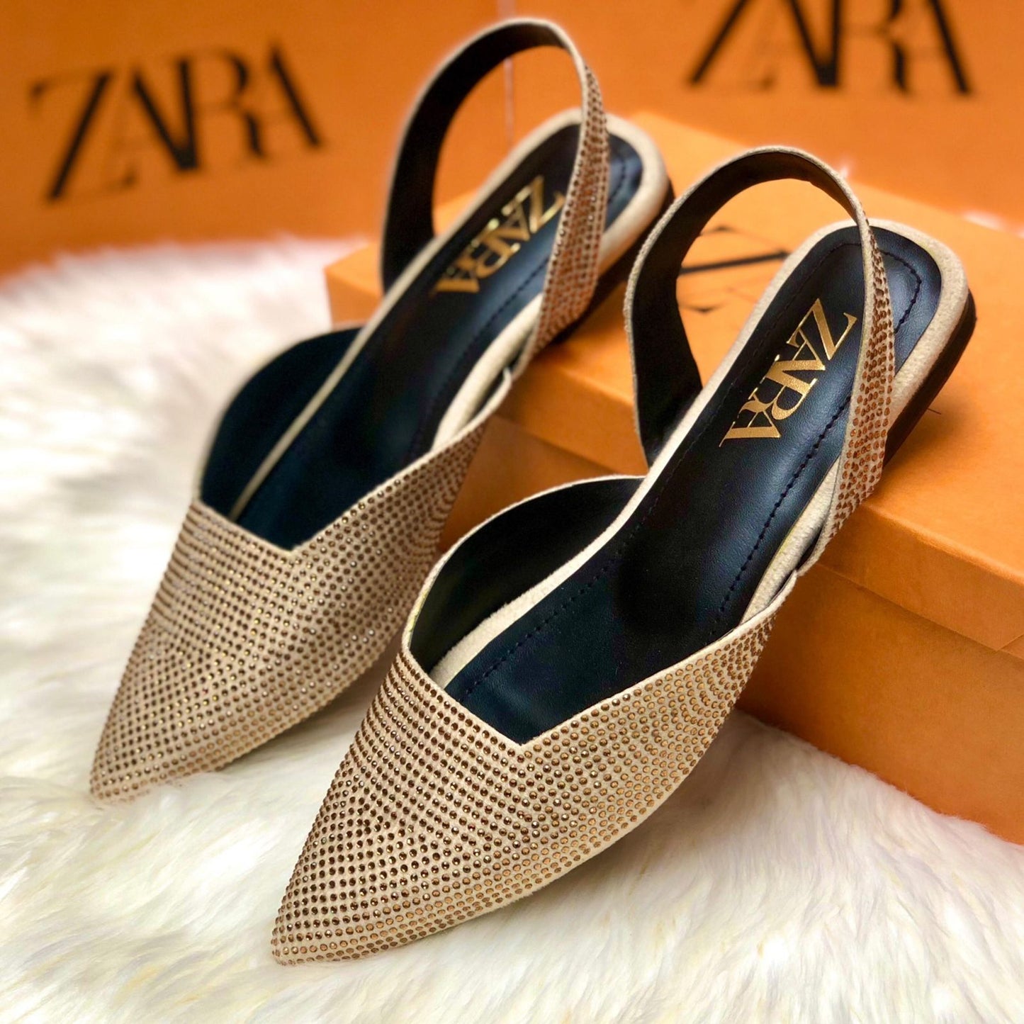 Zara Stone Flat Pumps