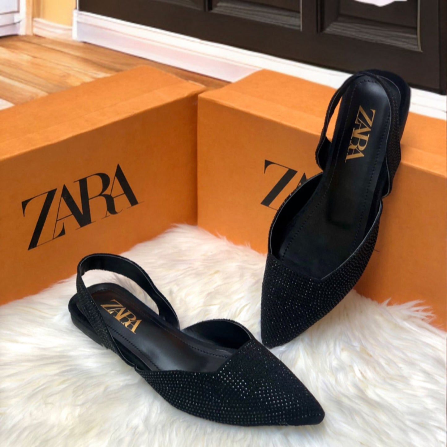 Zara Stone Flat Pumps