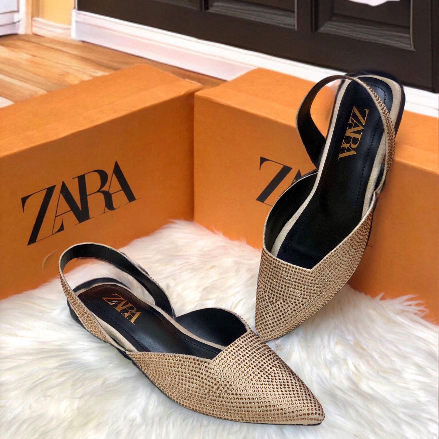 Zara Stone Flat Pumps