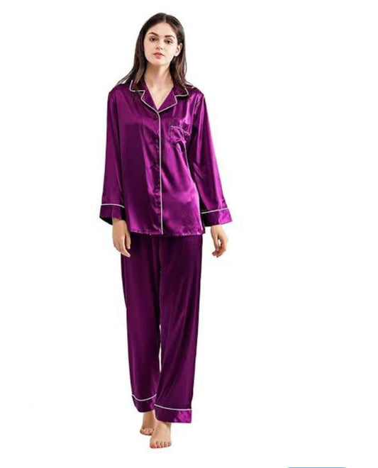 Premium - Silk Pajama Suit ( Purple )