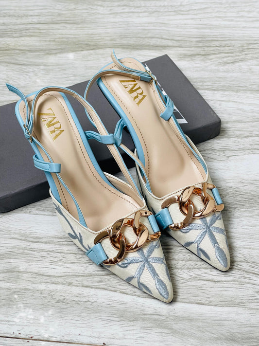 ZARA EMBROIDERED HEELS