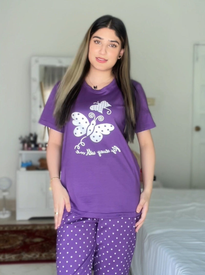 Purple Butterfly Printed Pj Suit