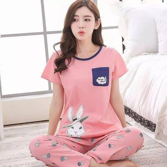 Pink Blue Pocket  Printed Pj Suit