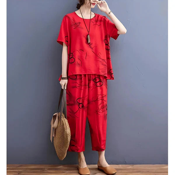 Red Ring Capri  Printed Pj Suit