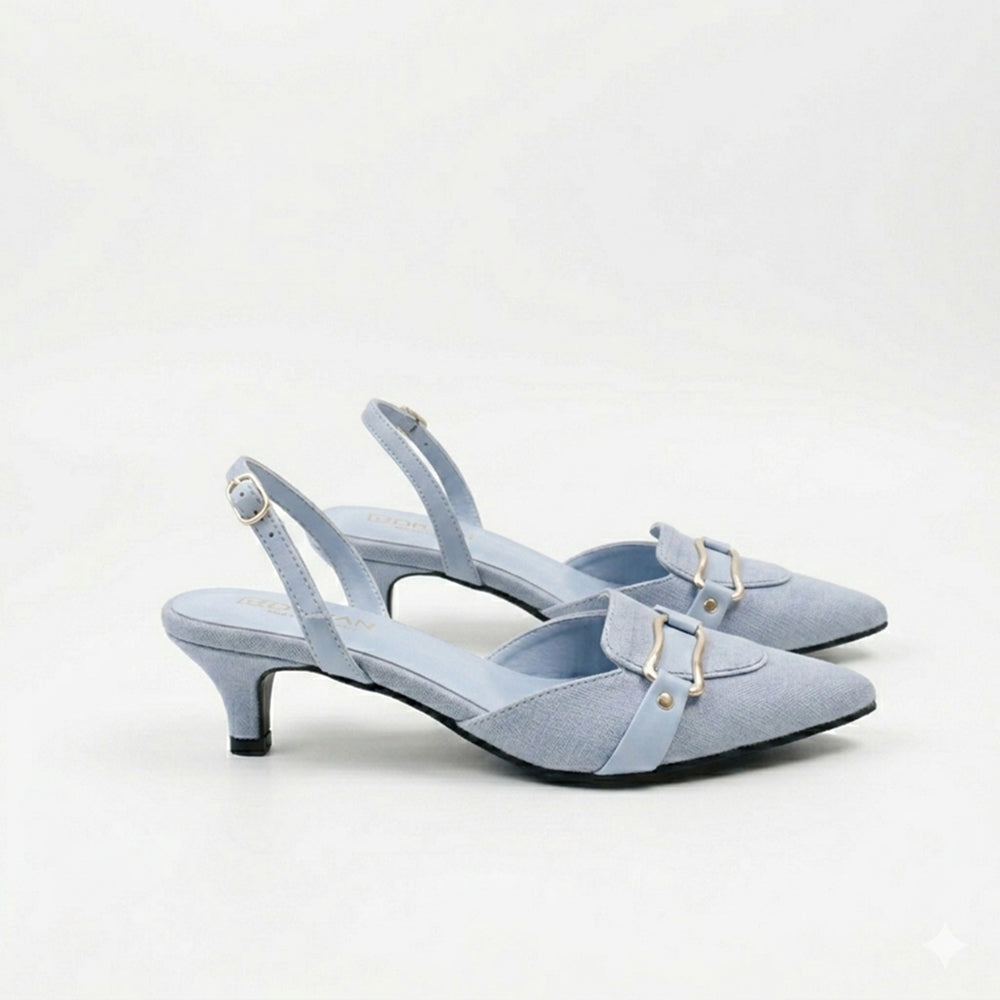 Denim Slingback Kitten Pumps