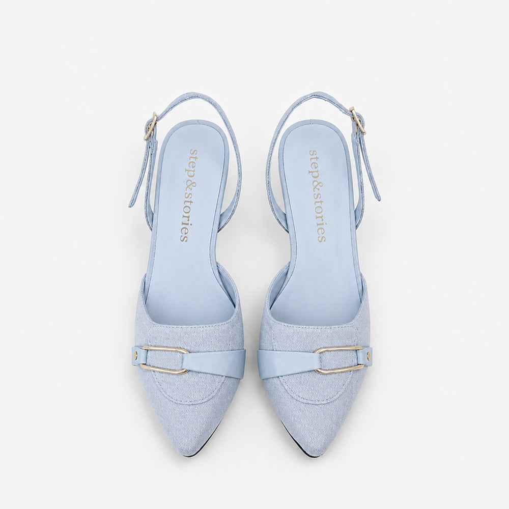 Denim Slingback Kitten Pumps