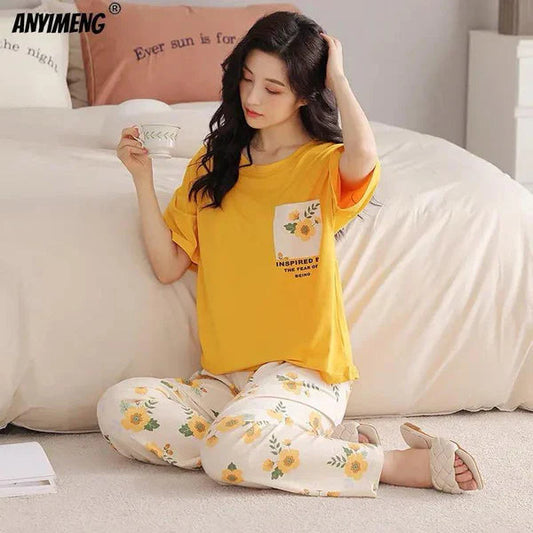 Pocket Flower Mustard  Printed PJ Suit