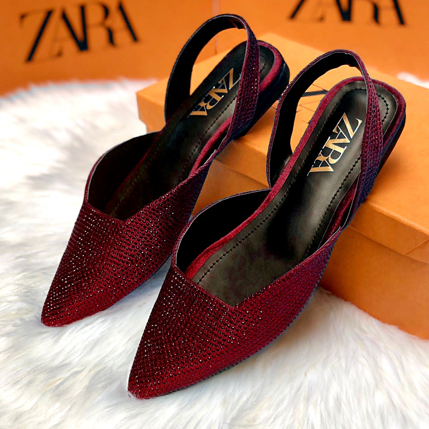 Zara Stone Flat Pumps