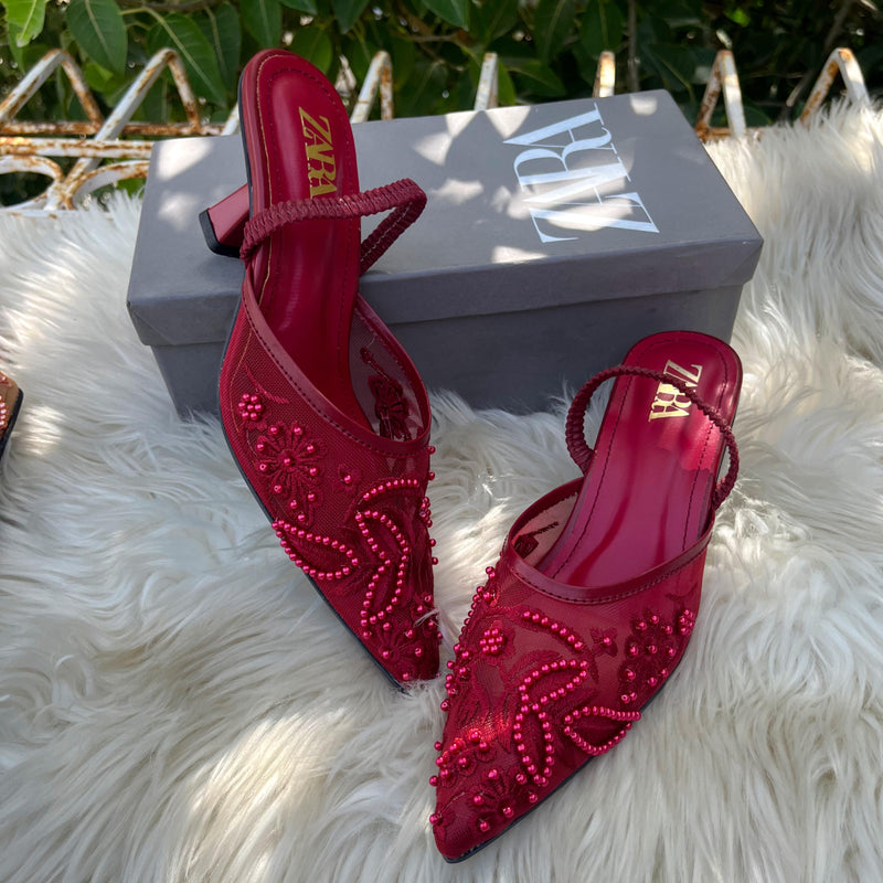 Zara Floral Embroidered Heel