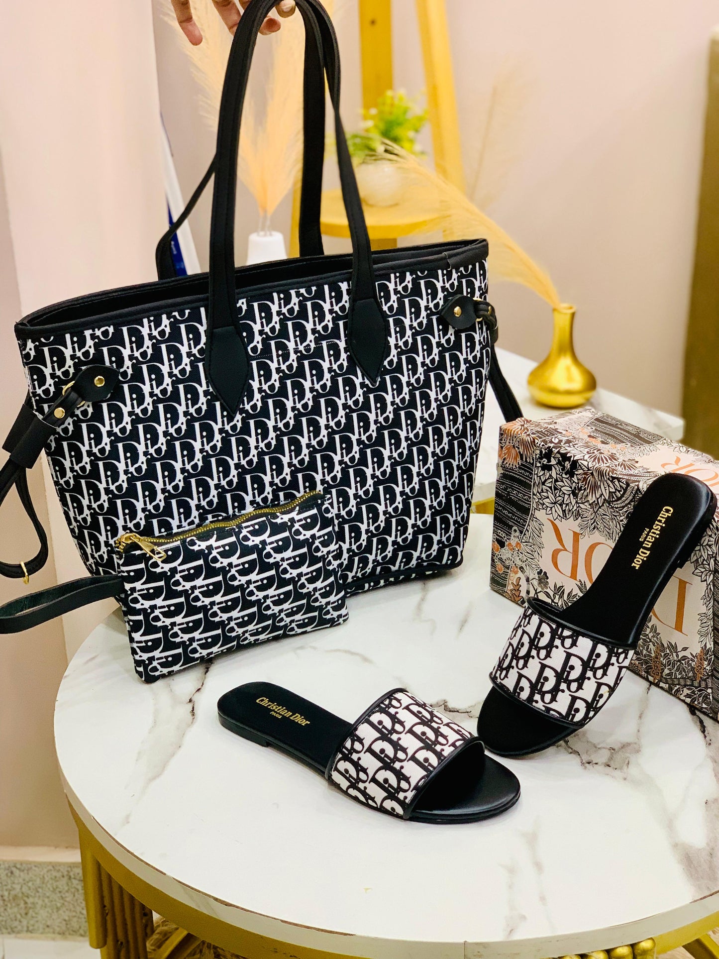 Dior Slipper & Tote Bag Set